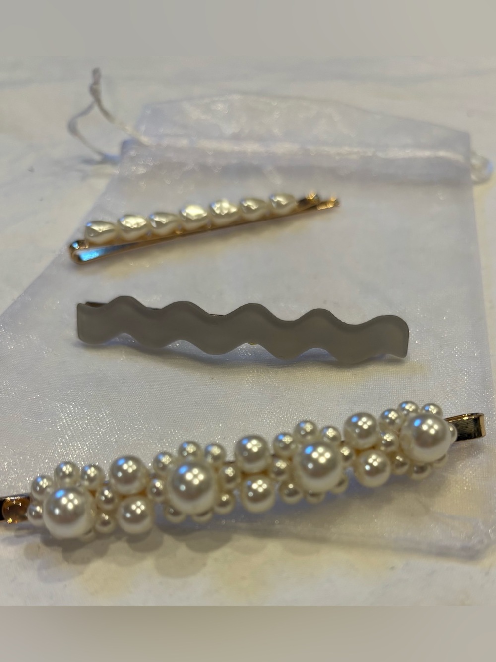 Pearl-Embellished Gold-Tone Hair Clip Set - White Pearls